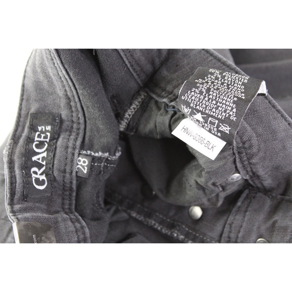 GRACE in LA Destroyed Button Fly Easy-Rise Vintage Black Skinny Jeans 28 6 NEW - Picture 12 of 13